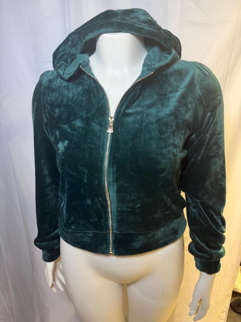 Magaschoni Velvet Zip Up Jacket Size Small Green Velour Luxe Casual Top